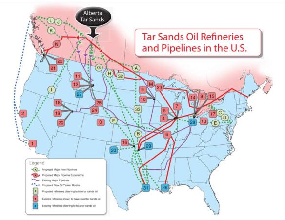 US Tar Sands Oil Refineries & Pipelines