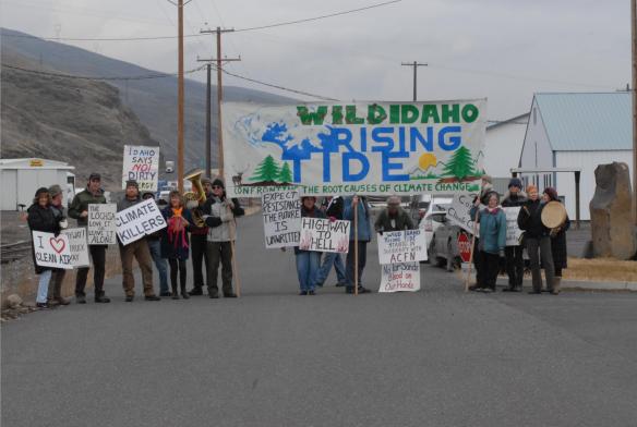 Gathering to march at the tar sands megaload-tardy Port of Wilma (Greg Mack photo)