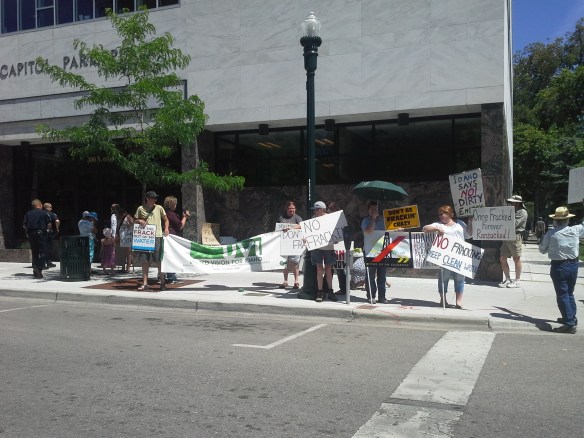 Stop the Frack Attack, Idaho! in Boise, as the police arrive (Helen Yost photo)