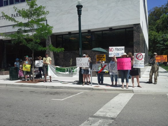 Stop the Frack Attack, Idaho! in Boise, with about 20 protest participants (Helen Yost photo)