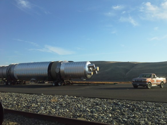 Evaporator with guard and truck at the Port of Wilma 10-20-13 (Wild Idaho Rising Tide photo)