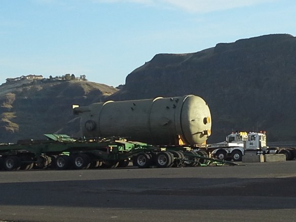 Unidentified module and Omega Morgan trailers and trucks at the Port of Wilma 10-20-13 (Wild Idaho Rising Tide photo)