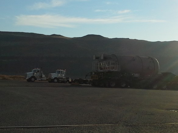 Unidentified module and Omega Morgan trailers and trucks at the Port of Wilma 10-20-13 (Wild Idaho Rising Tide photo)