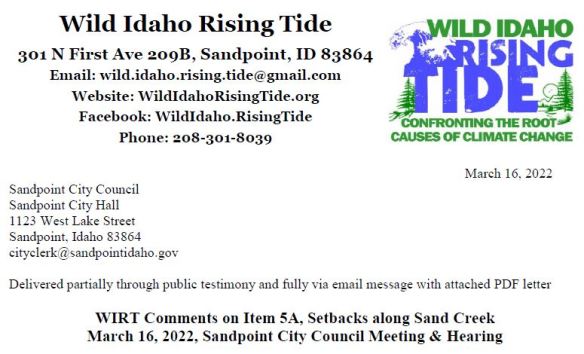 WIRT Comments on Sand Creek Setbacks 3-16-22